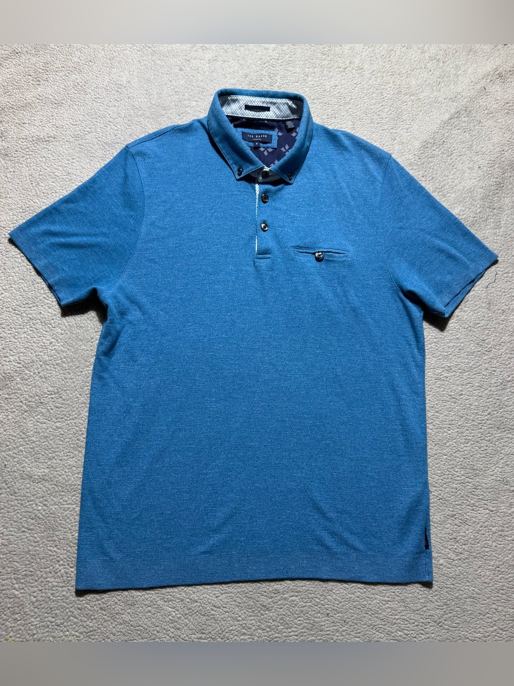 Ted Baker Shirt Mens 6 Blue Short Sleeve Polo Pullover Cotton Blend Tee Casual